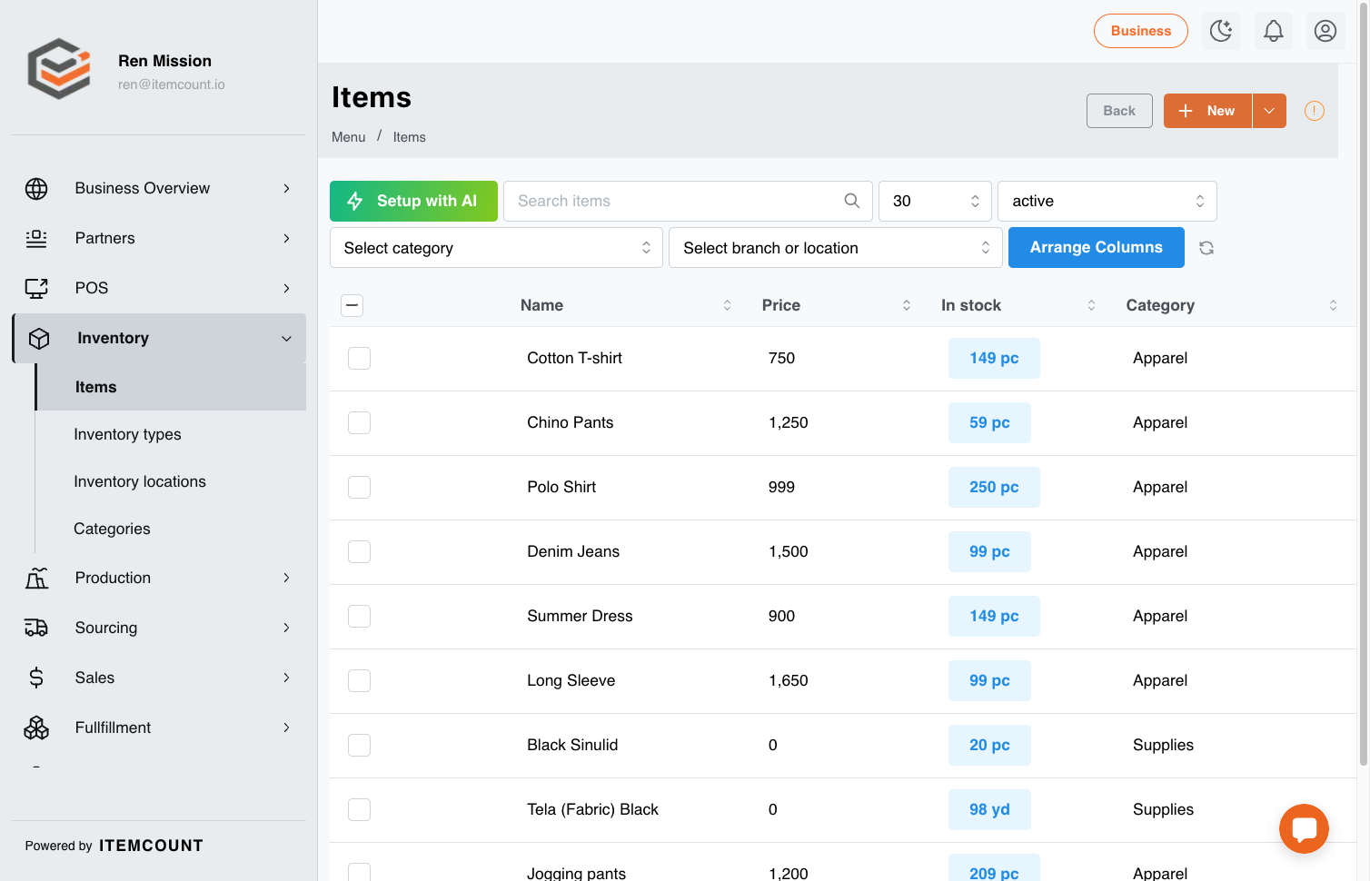 Updated items list view