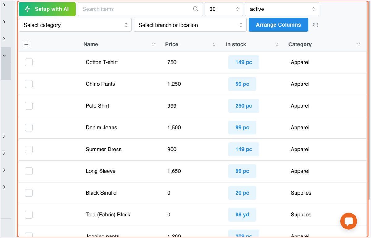 Updated items list view