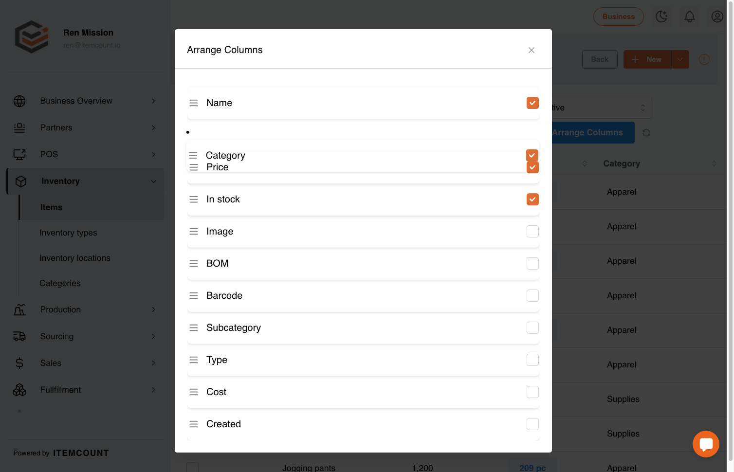 Hold the hamburger button on the left side then drag and drop highlighted element to change the position