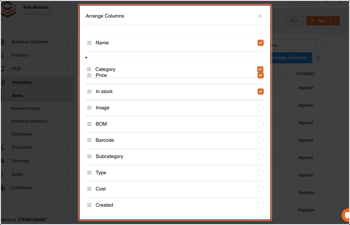 Hold the hamburger button on the left side then drag and drop highlighted element to change the position