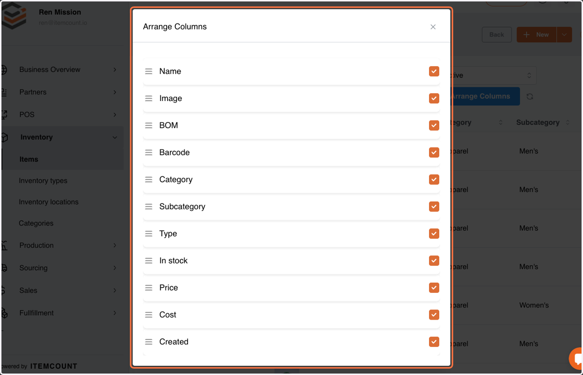 Click on Arrange Columns…