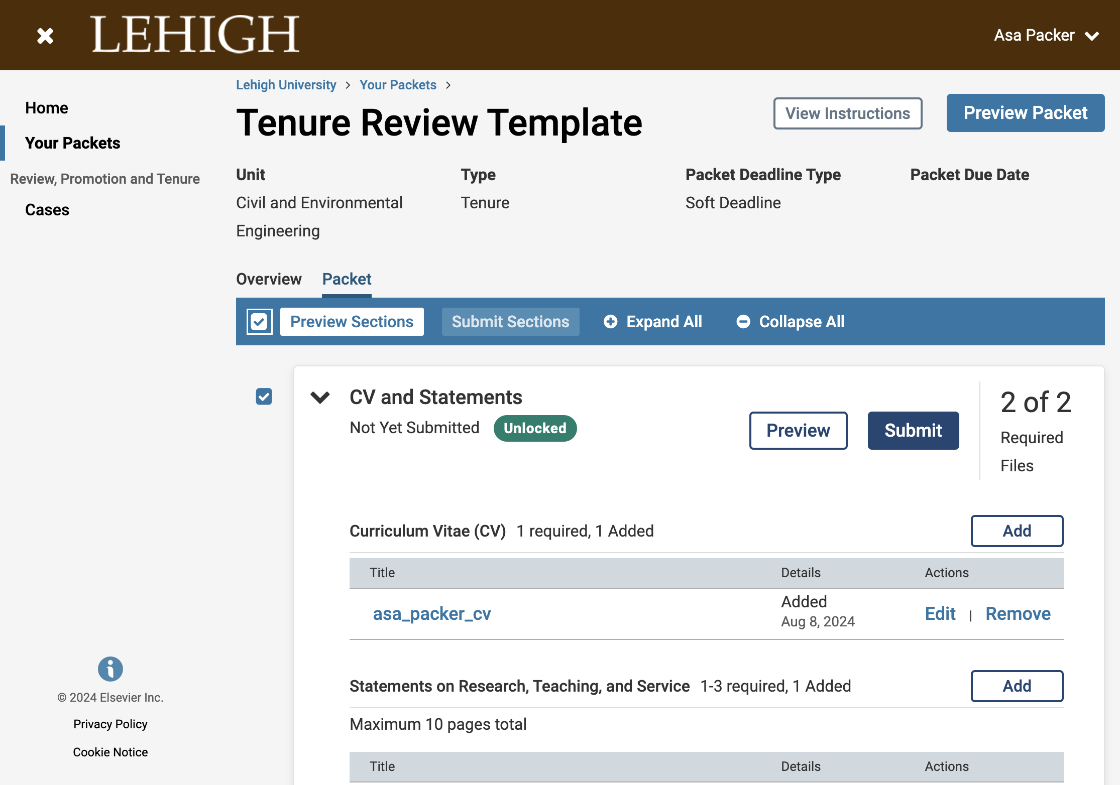 ...and click on Submit Sections to submit your whole packet at once