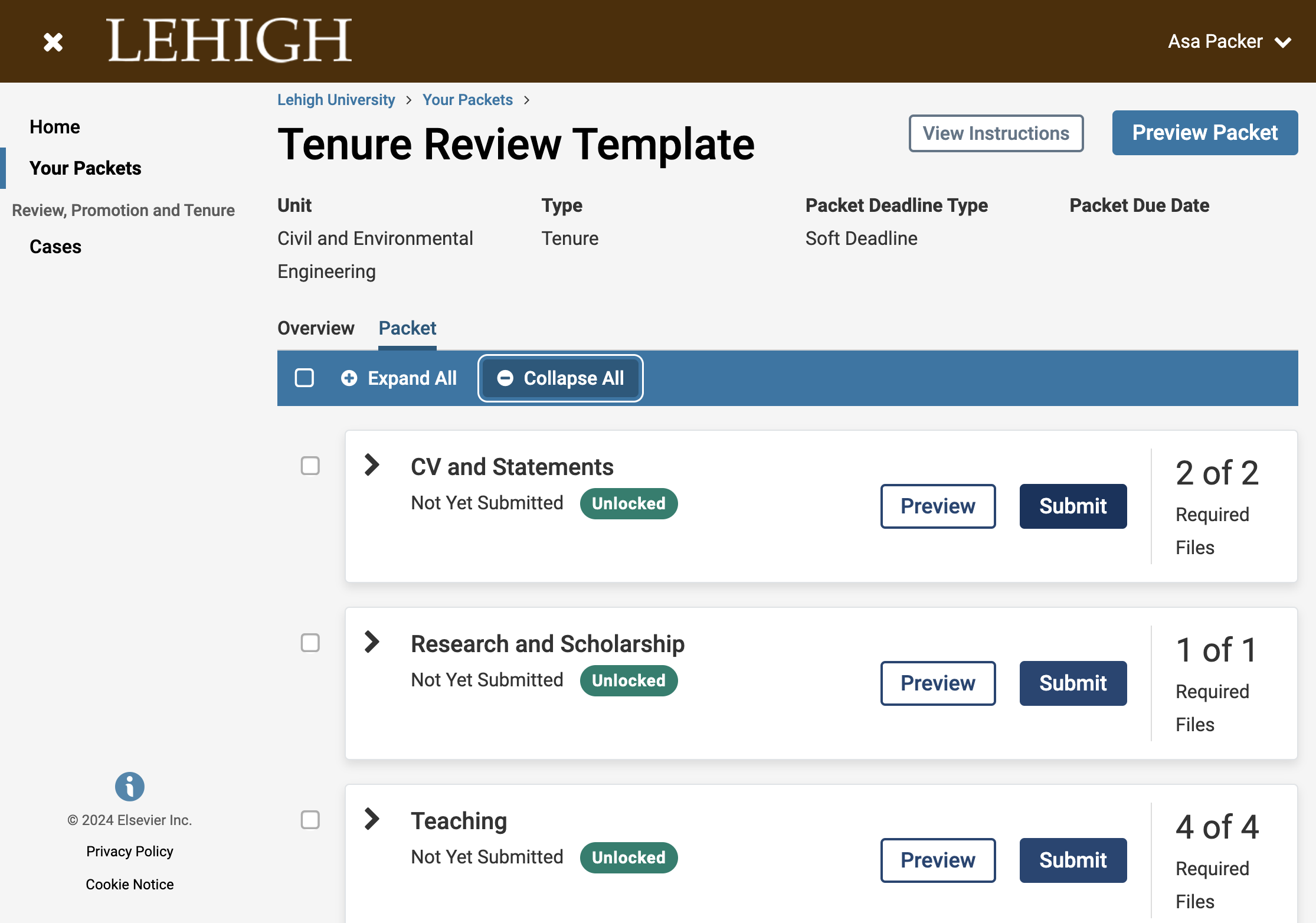 When you're ready to submit, either click Submit in each section individually...