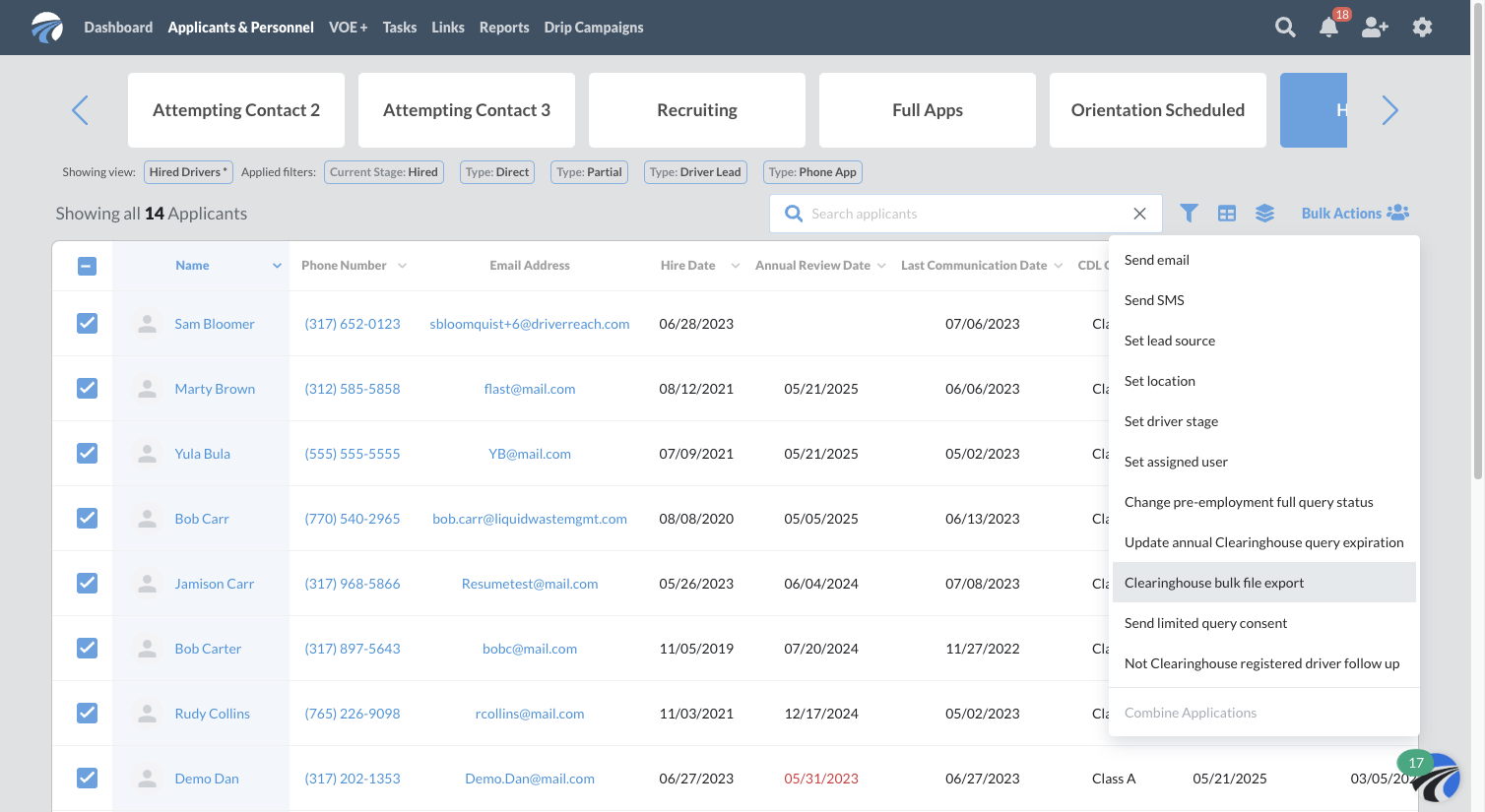 Click on Clearinghouse bulk file export