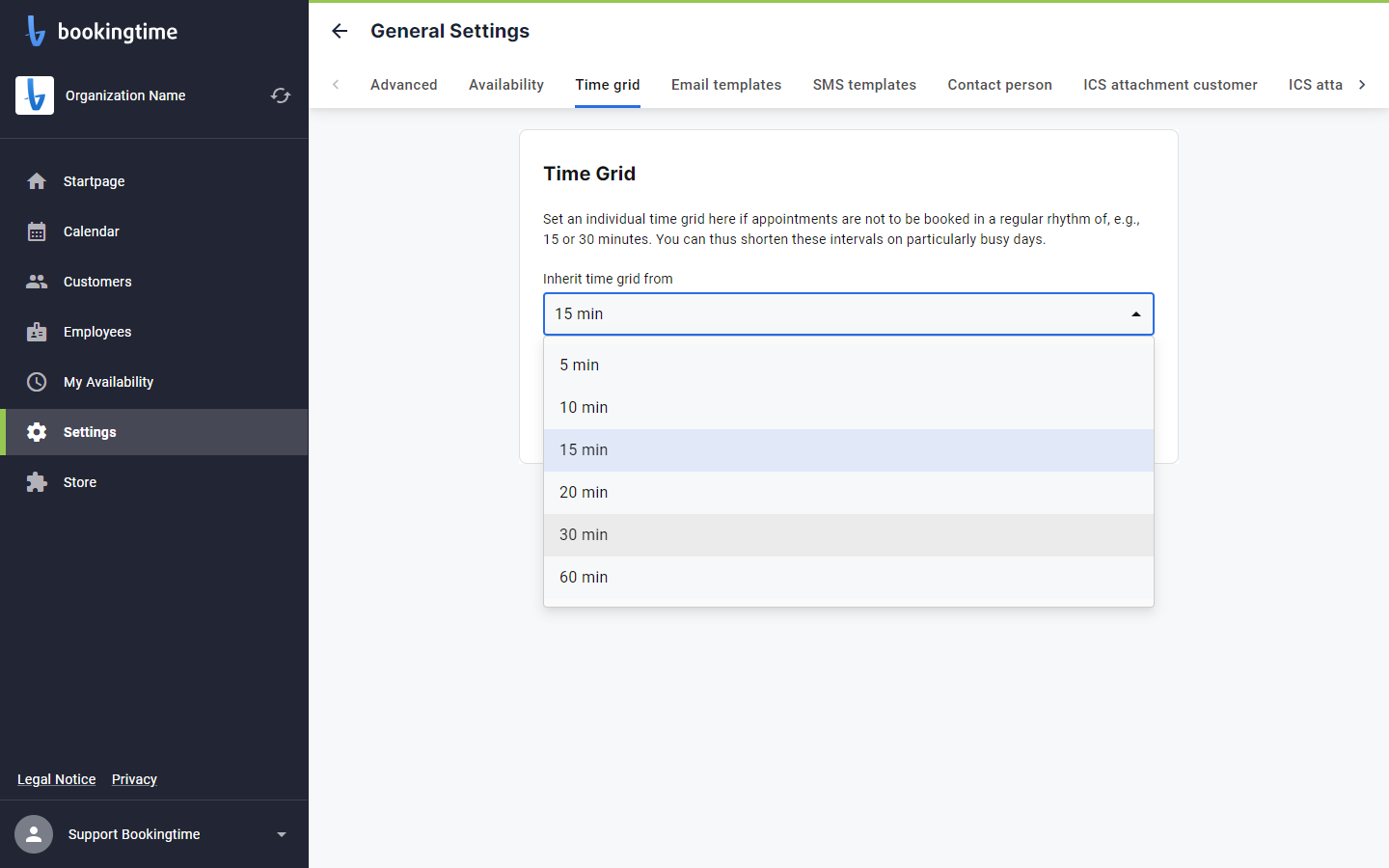 Select "30 min"