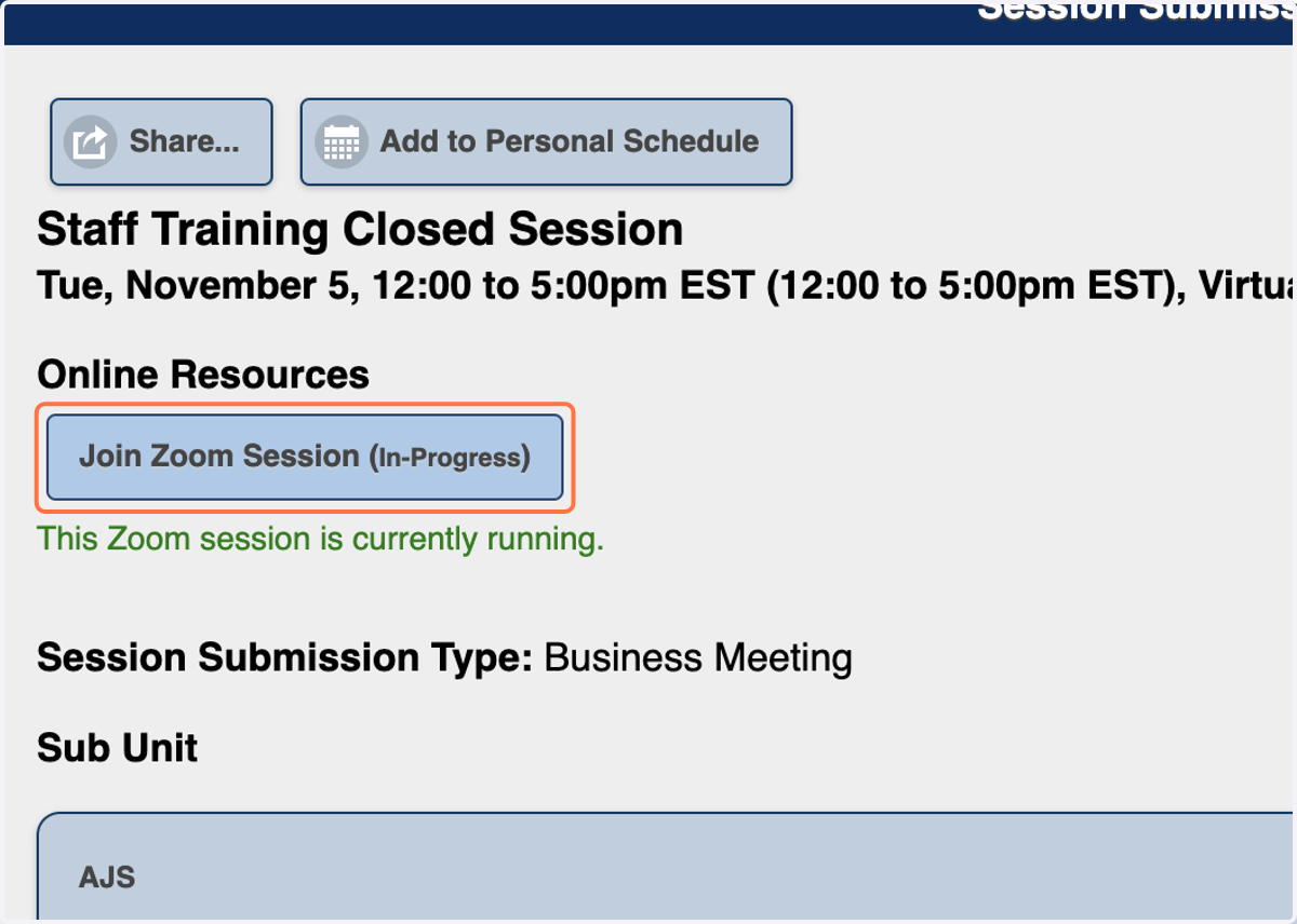 Click on Join Zoom Session (In-Progress)