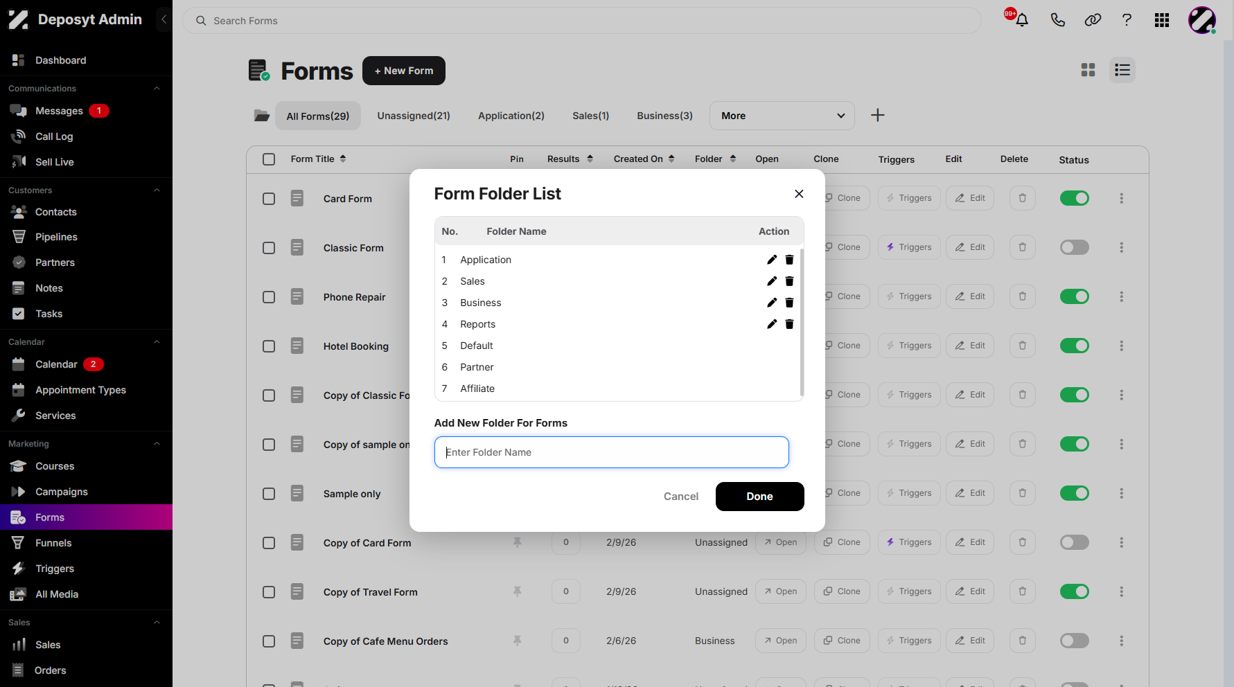 Creating and Managing Form Folders