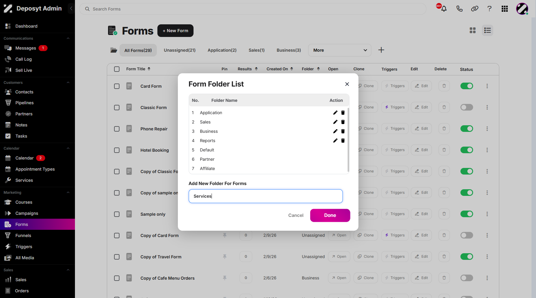 Step 7: Once finished, click Done to create the folder.