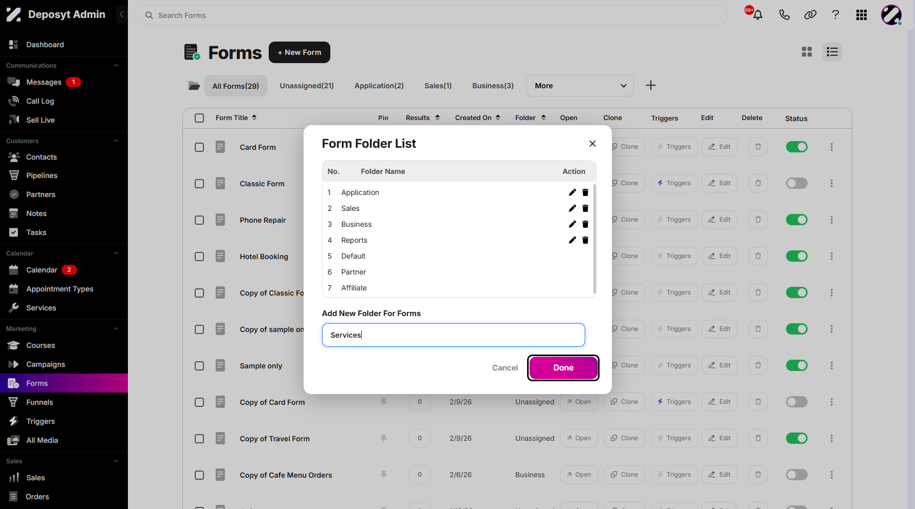 Step 7: Once finished, click Done to create the folder.