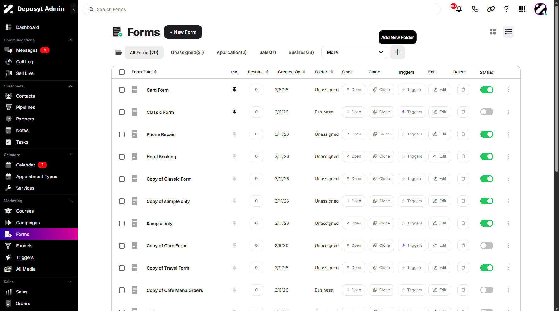 Step 3: Click the “+” plus sign icon next to the folder dropdown menu.