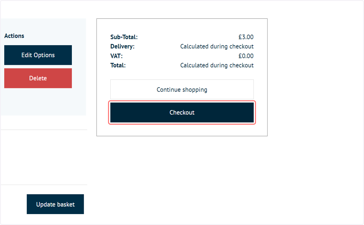 Add a product to the basket and navigate through the Checkout