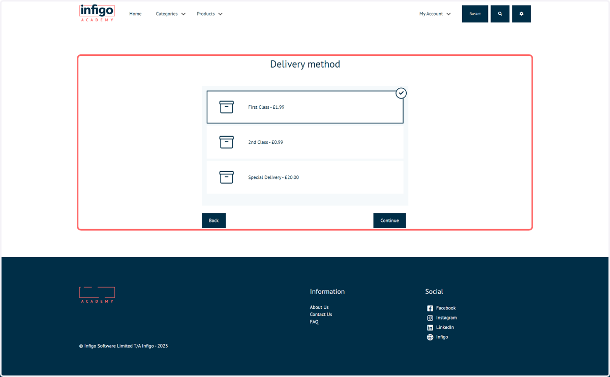 Next, if a billing address is available, your customer is taken directly to the delivery method selection