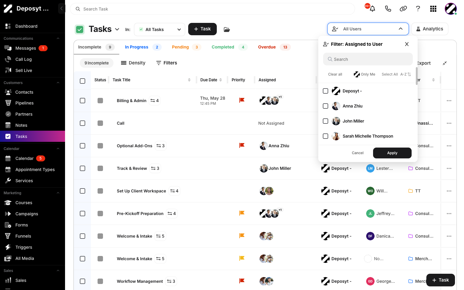 Step 2: A pop-up menu will appear with a list of users. Check the user(s) you want to filter from the list.
