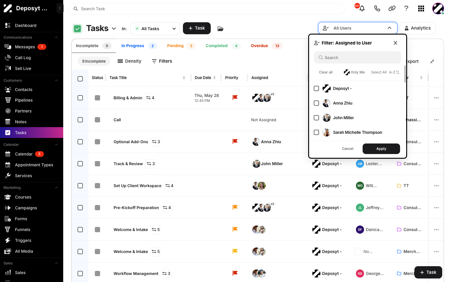 Step 2: A pop-up menu will appear with a list of users. Check the user(s) you want to filter from the list.