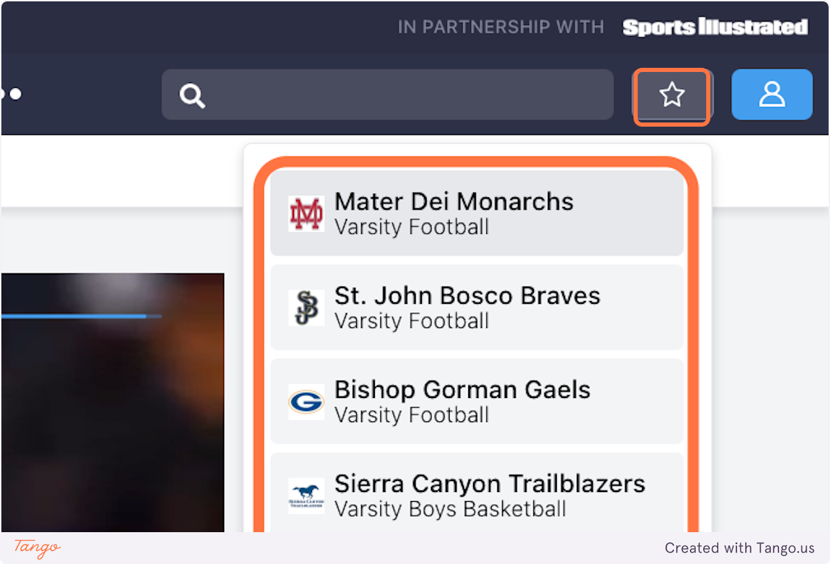 Hover over the Star icon to view your favorites, then select one of them to navigate to the Team Hub