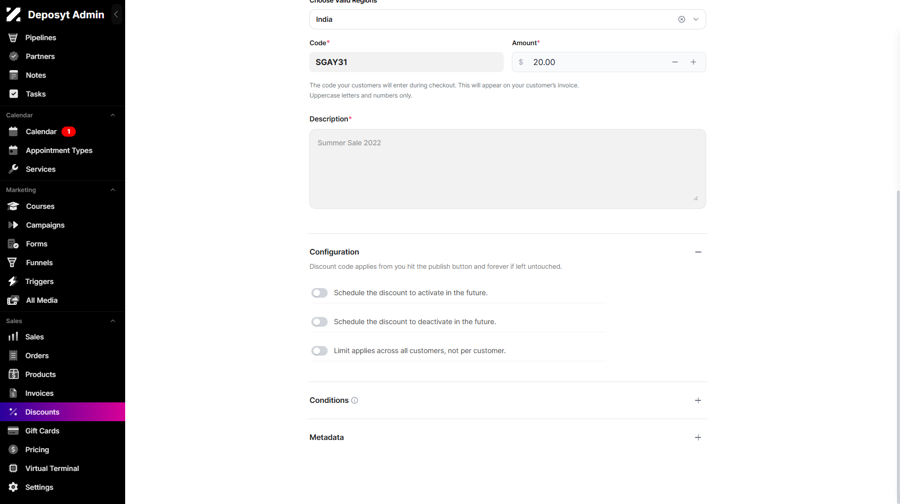 Step 7: Next is the Configuration section, where you can toggle the switch on or off to enable the selected option.