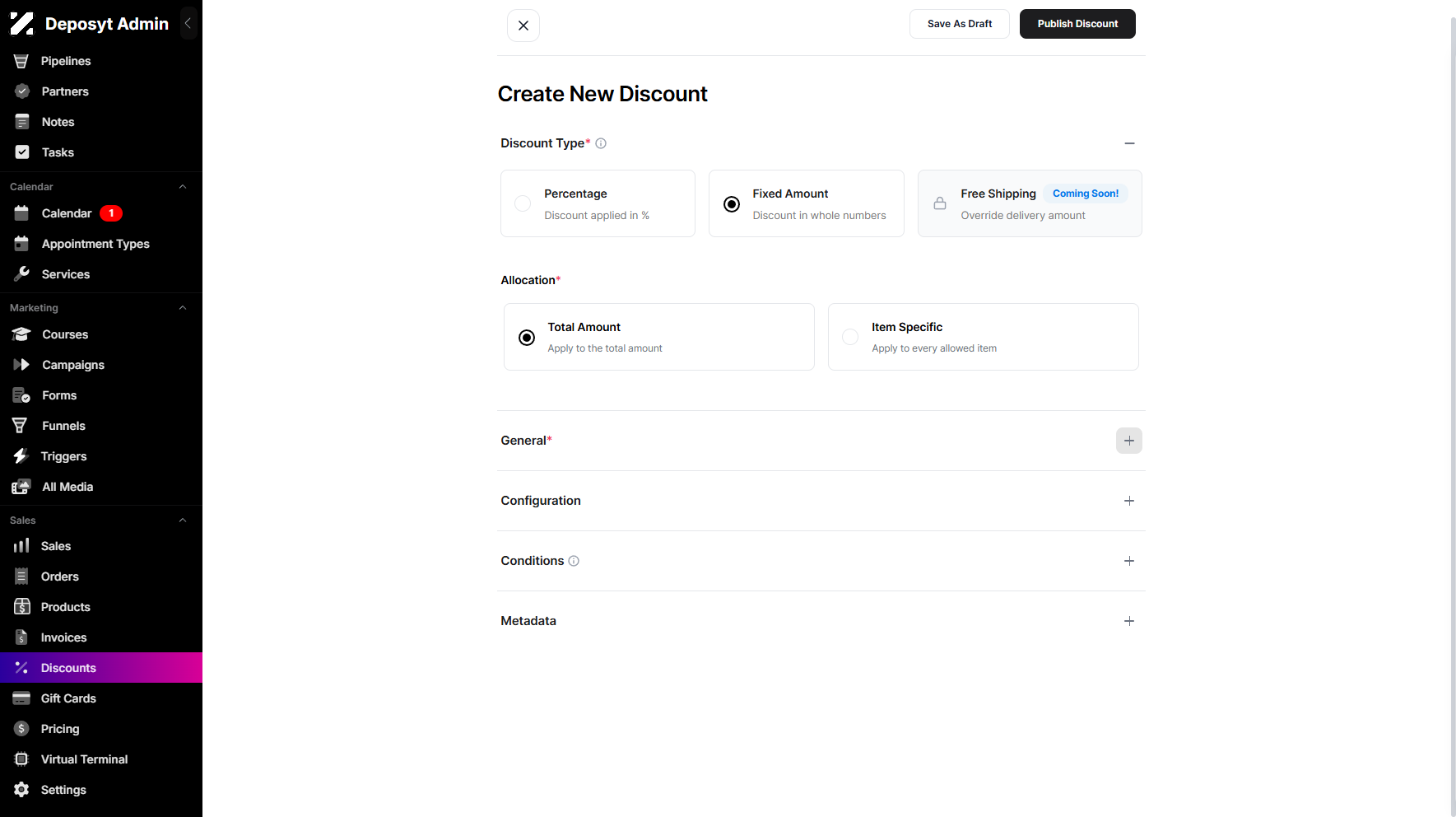 Step 5: Click the + icon to add the general discount details.