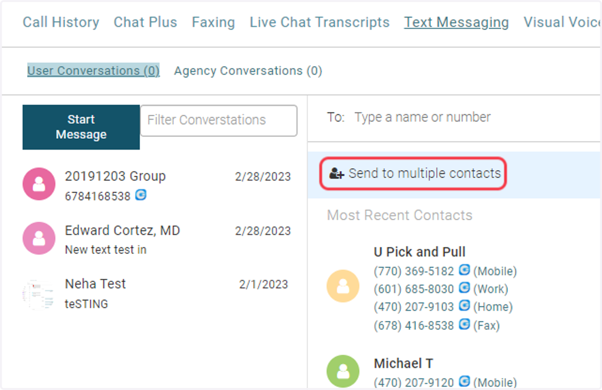 Click on Send to multiple contacts