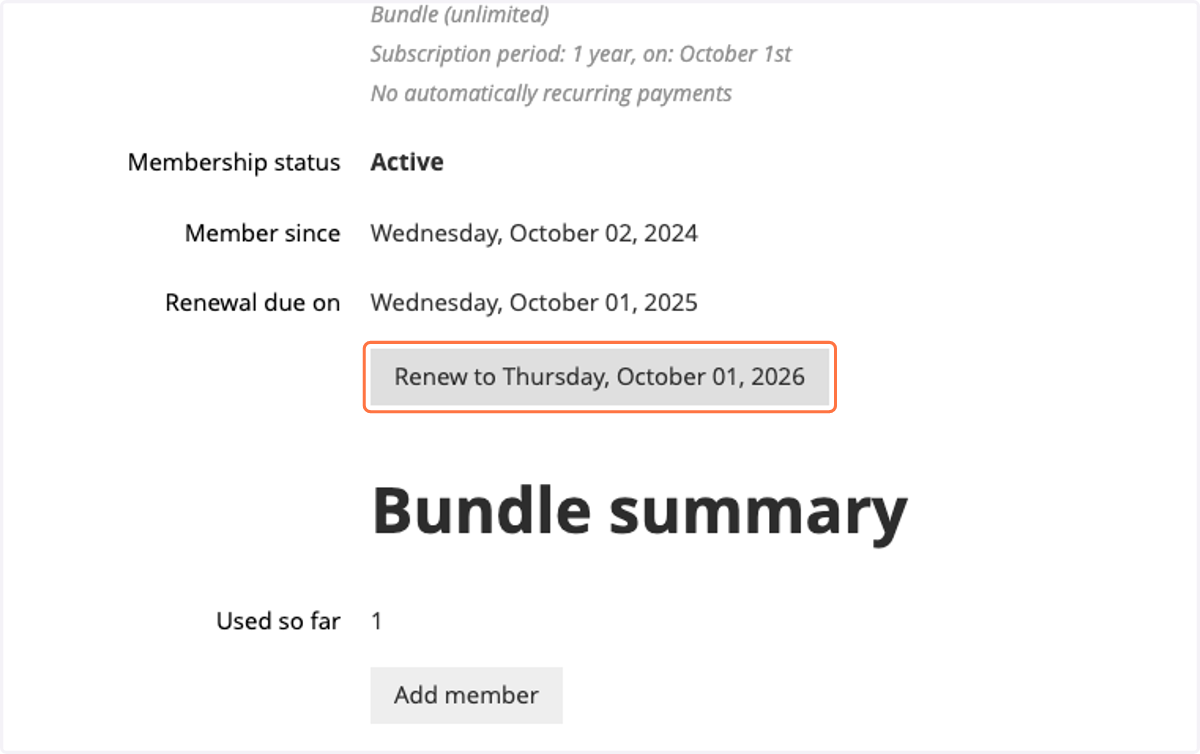 Click on Renew to Thursday, October 01, 2026