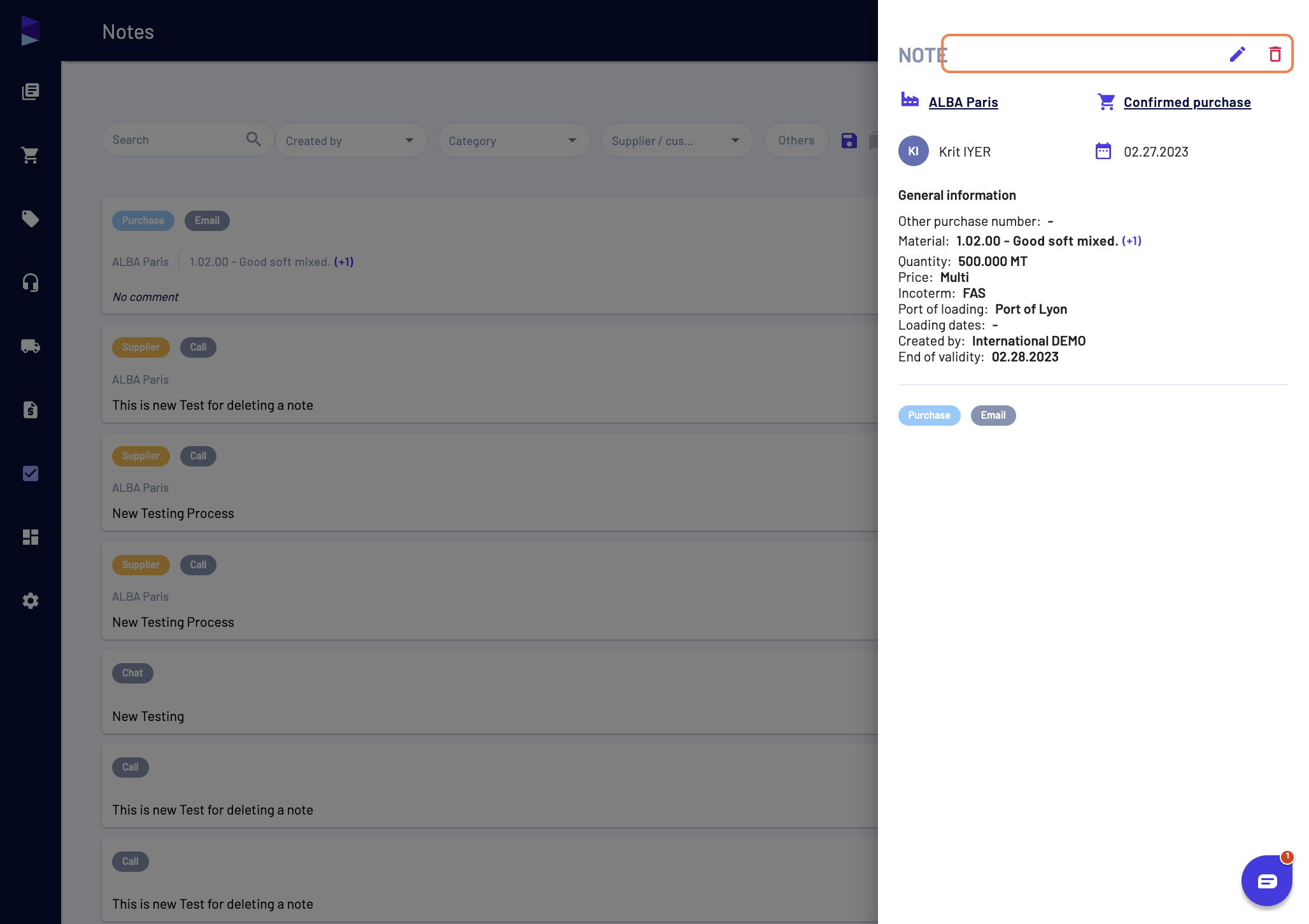 You can do the same actions from the note panel