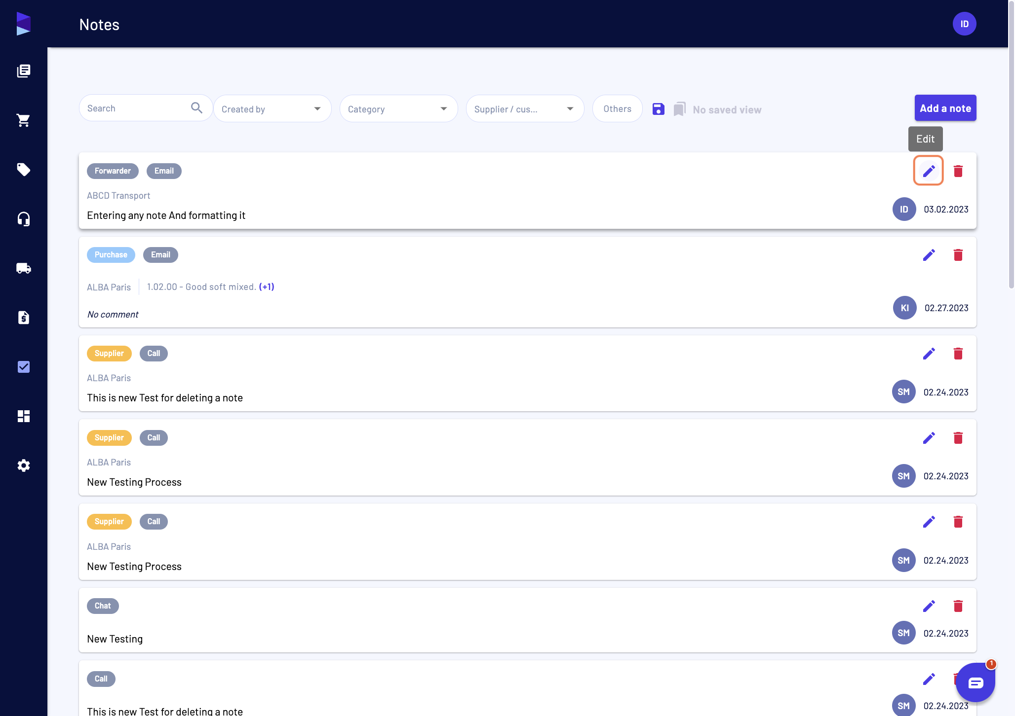 When you are in any given Nnote list, click on "Edit" icon button for the note you want to edit