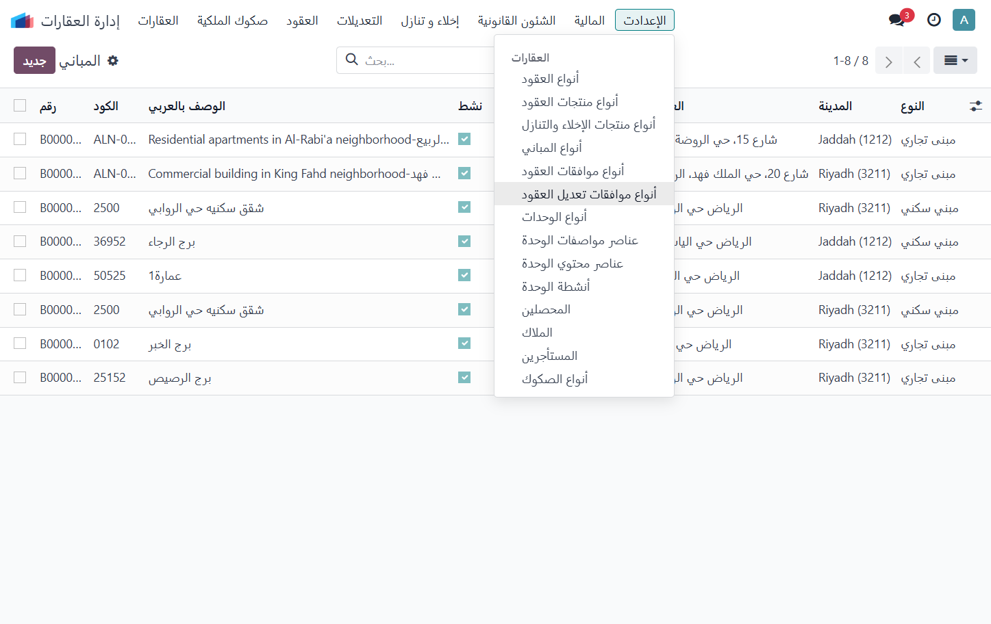 Click on أنواع موافقات تعديل العقود