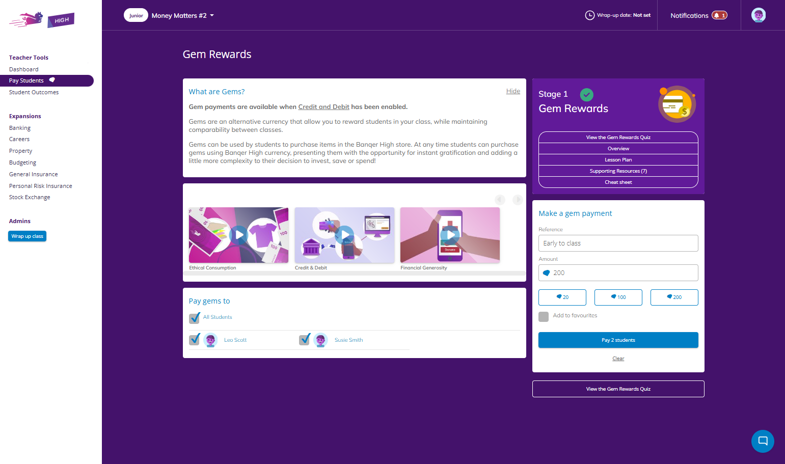 You can select all students, or select students individually.