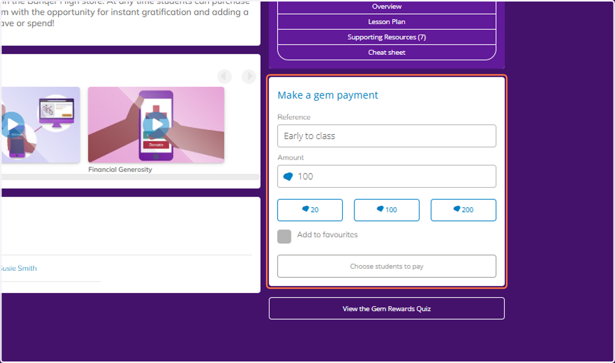 You will see the Make a gem payment box.