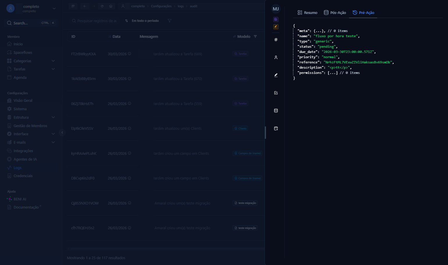 Nesta aba você encontra o JSON original, antes da ação do usuário