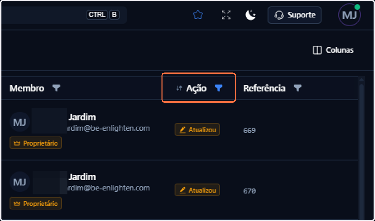Se desejar, abra as configurações de um filtro de coluna