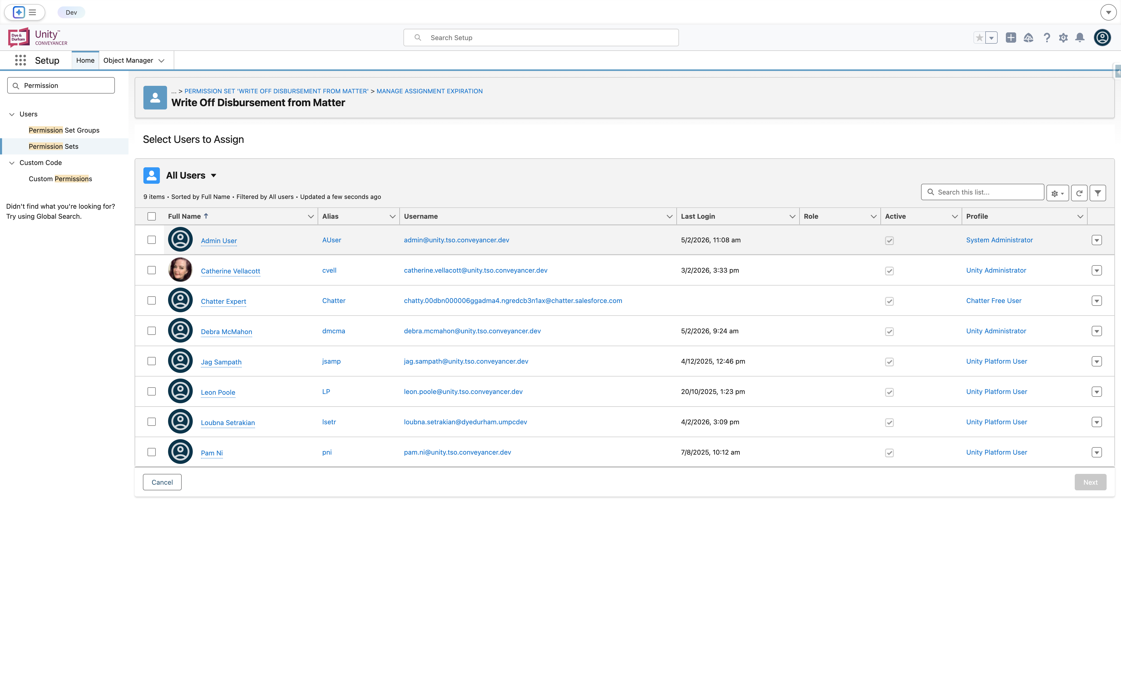 Select the Users that should receive this permission set