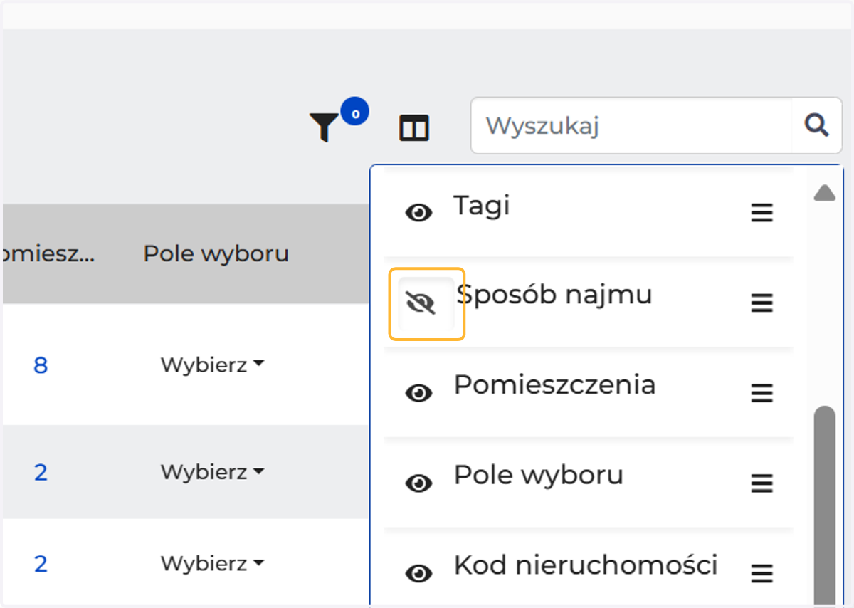 Włącz widoczność pola