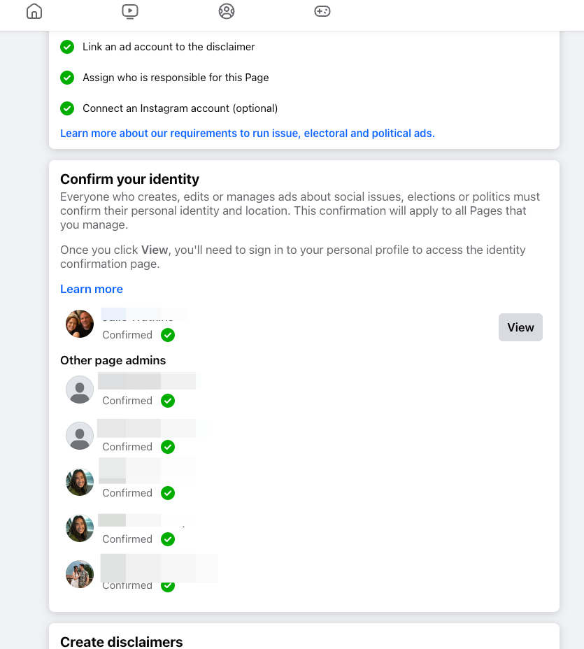 You will be able to see your own identity (if it is confirmed) as well as any others who are confirmed for the page.