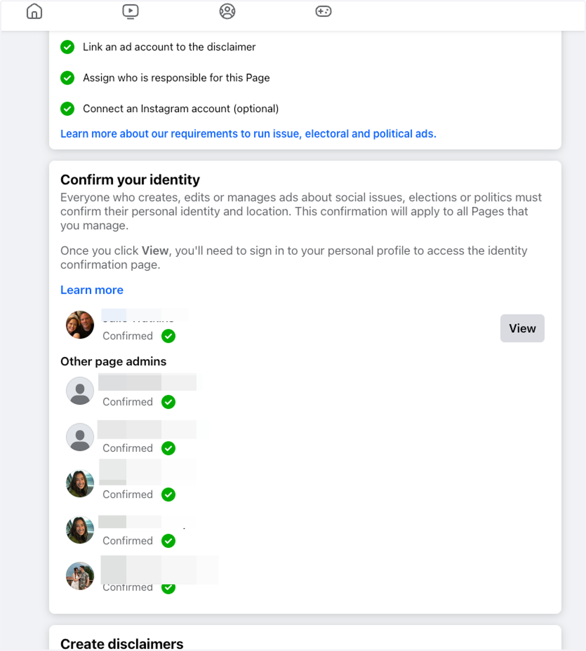 You will be able to see your own identity (if it is confirmed) as well as any others who are confirmed for the page.
