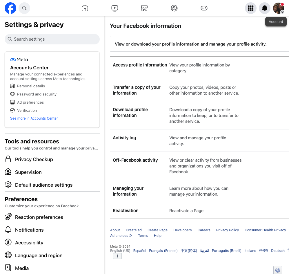 Click on Your profile and update it to the page you are needing to review