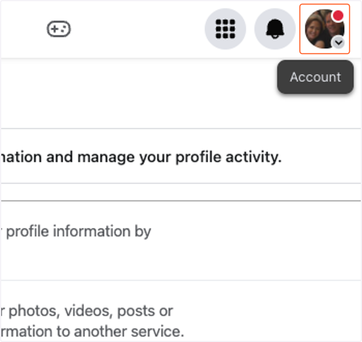 Click on Your profile and update it to the page you are needing to review