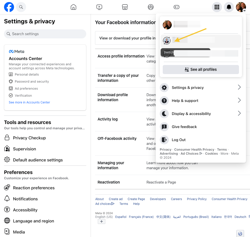 Click on Switch to [Your ORG Page]