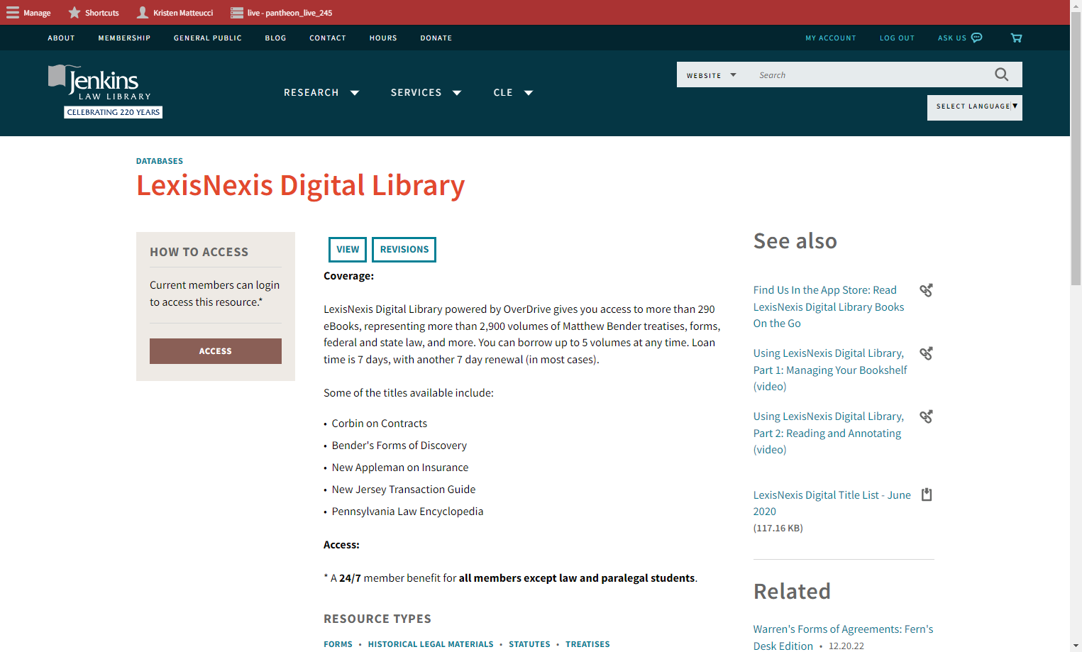 Click on the "ACCESS" button to re-launch the LexisNexis Digital Library database.