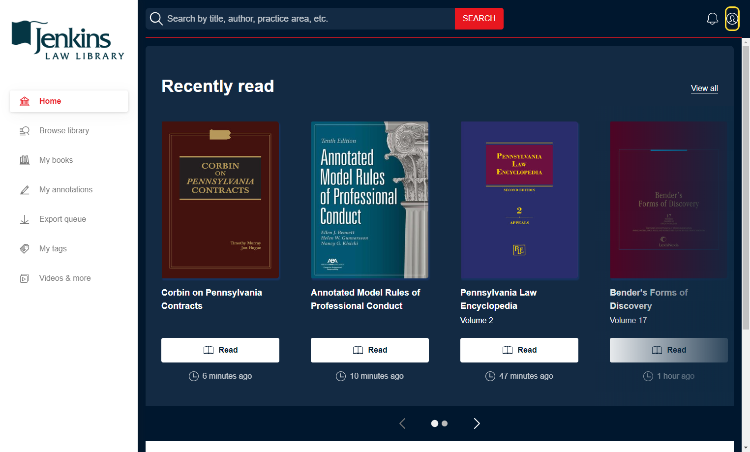 Click on the "My account" icon in the top right corner of LexisNexis Digital Library.