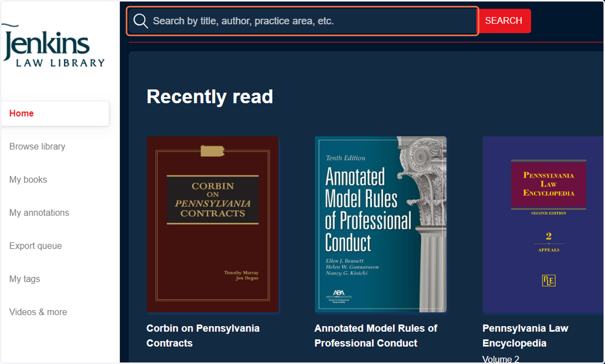 Search or browse for e-books on the LexisNexis Digital Library Home page.