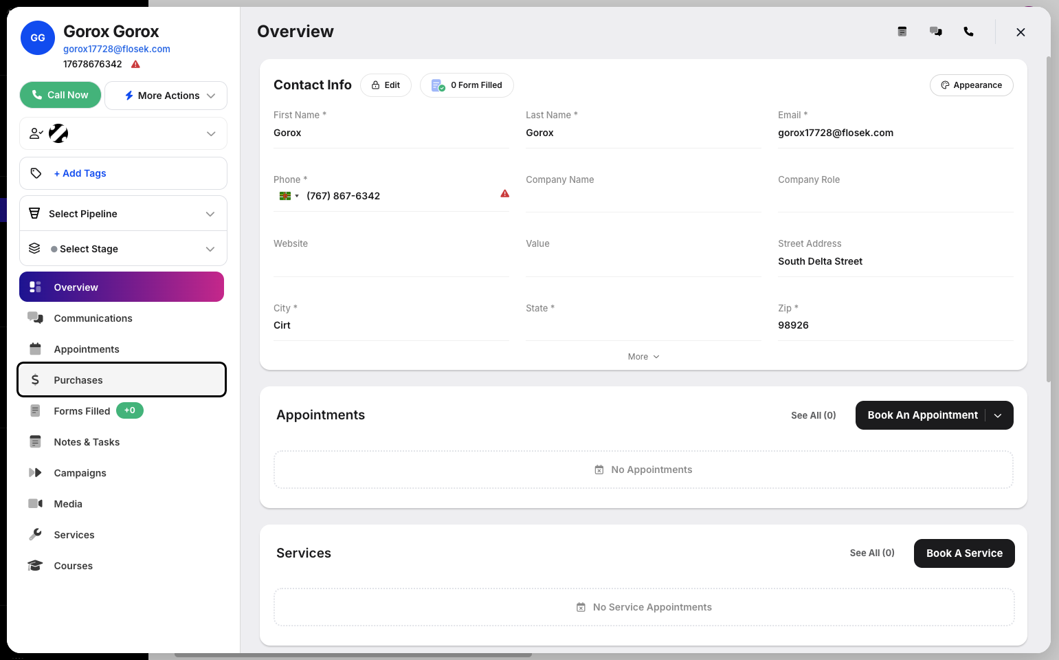 Step 3: The Customer Modal will appear. Click the Purchases tab under the Appointments tab.