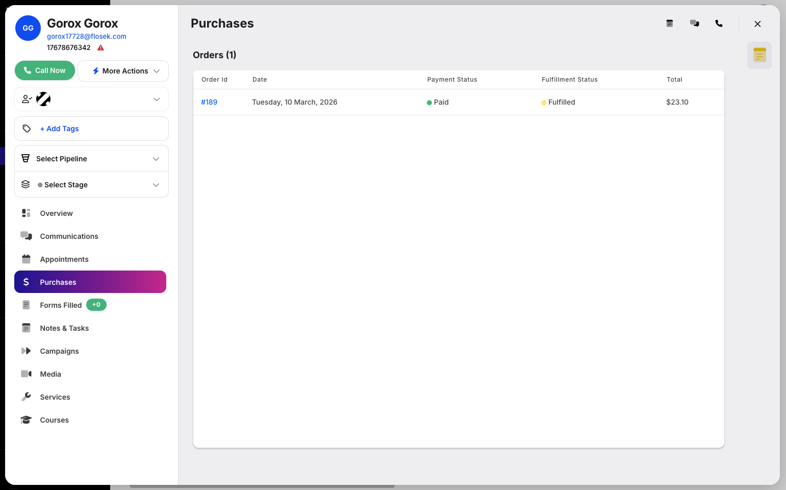 Step 4: From here, you can view the customer’s purchases and their details.
