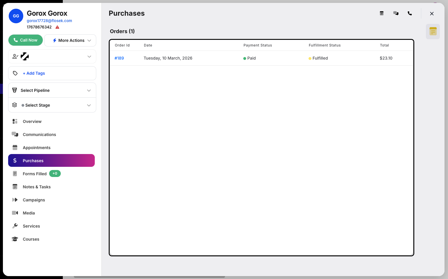 Step 4: From here, you can view the customer’s purchases and their details.