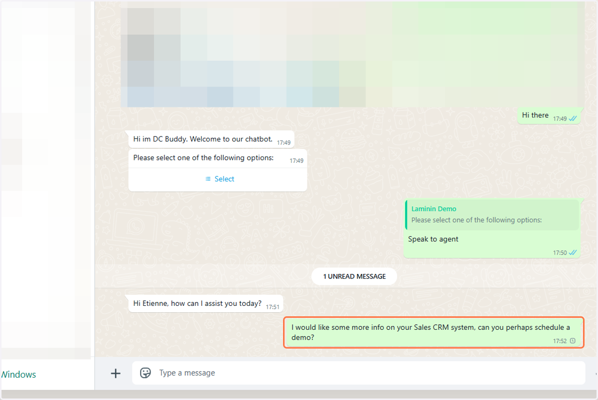 The customer replies with a request for more information and to be contacted.