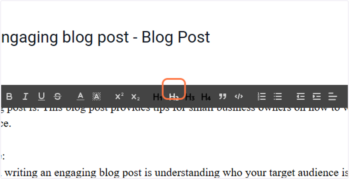 In this case we are setting all the paragraph headings to be H2 format