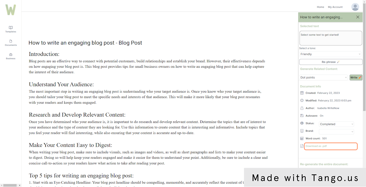 Click on Download as .pdf if you would like to export your blog post