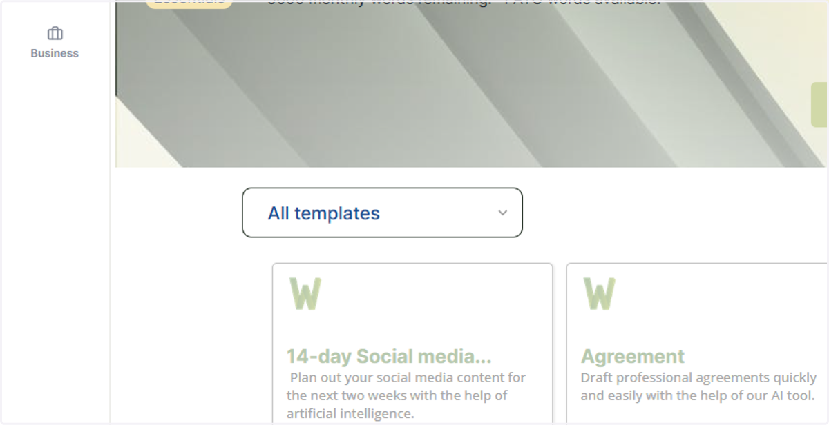 Click on the 'All templates' drop down to browse templates by category