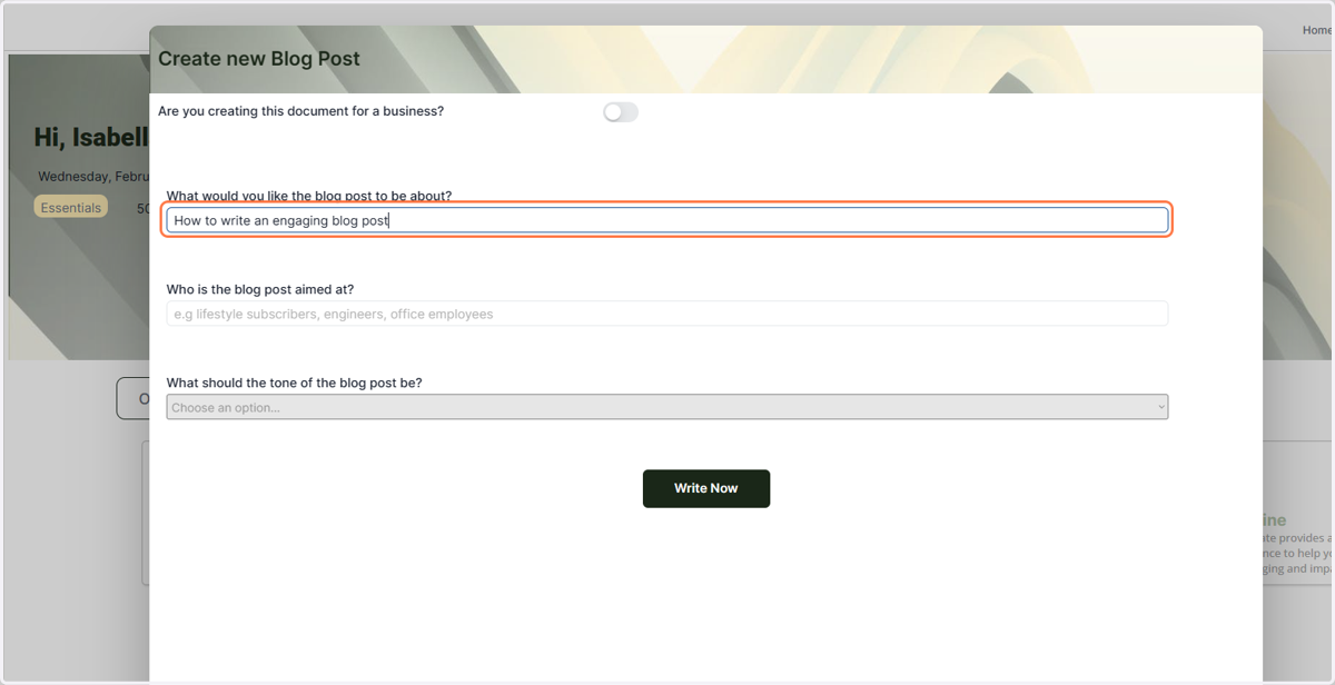 Enter what you want your blog post to be about