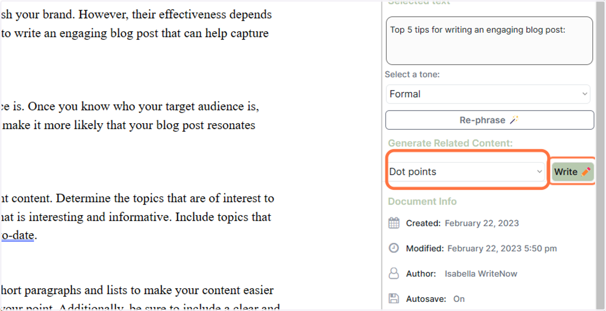 Under 'Generate Related Content' Pick from the templates available