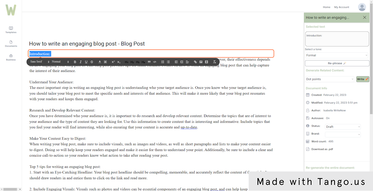 You can format your headings by highlighting them and selecting options using the pop-up format bar